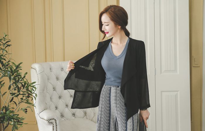 Loose Pocket Shawl Chiffon Jacket