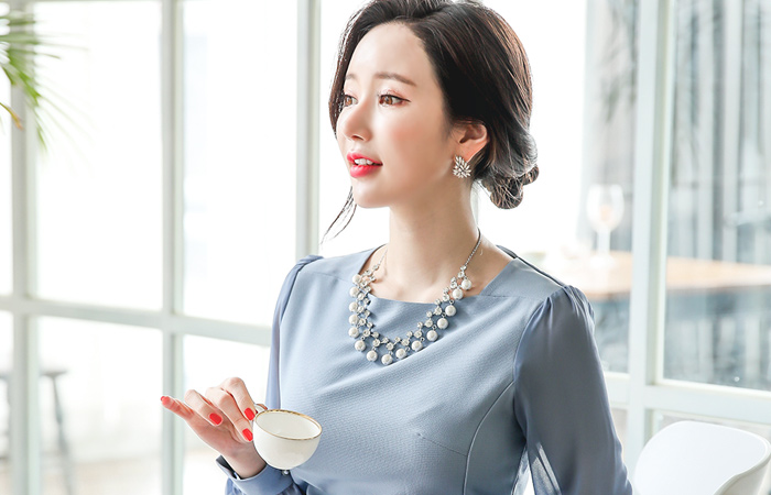 See-through look Sleeve Finch Shirring Dress