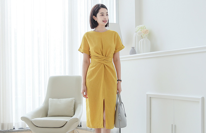 Twist Ribbon Linen Dress