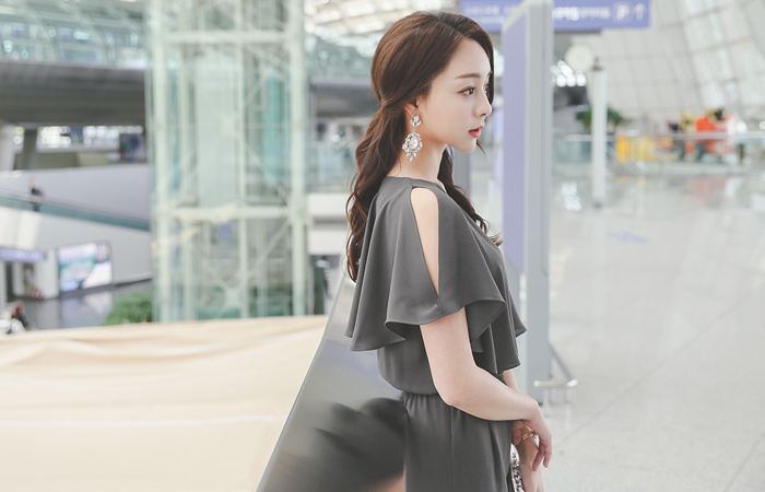 Slit Cape Top Chiffon Jump Suit