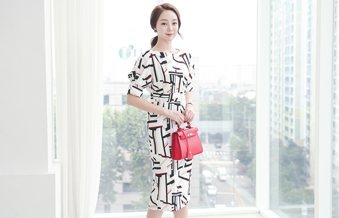 Color Stick Midi Linen Dress