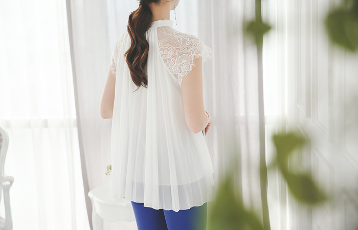 Race cap sleeve Pleats long blouse