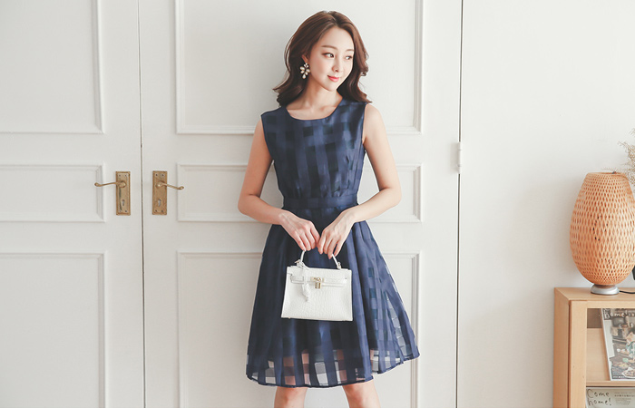 See-through look Check Flare Dress