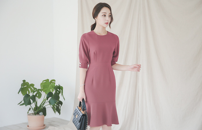 Signature Ruffle Pearl Button Dress