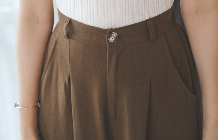 Summer Back Banding Pintuck Wide Linen Pants