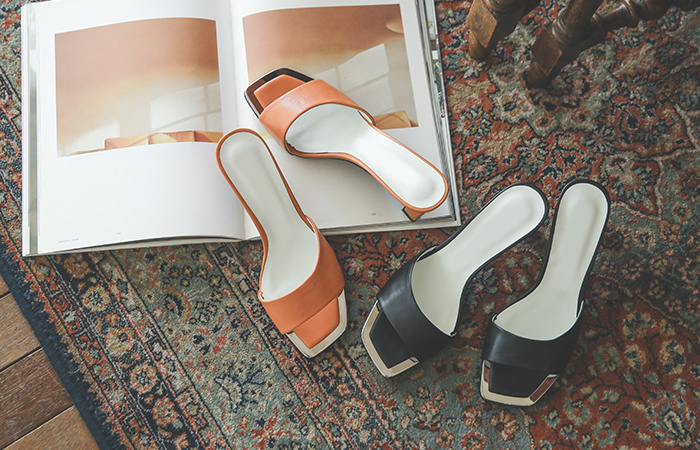 Square Color Slipper Heels