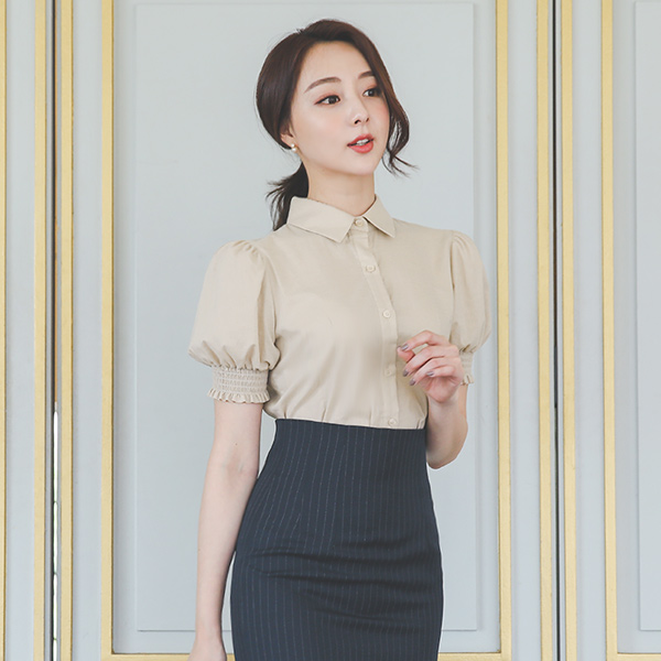 Smock Puff Sleeves Cutting Cotton Blouse