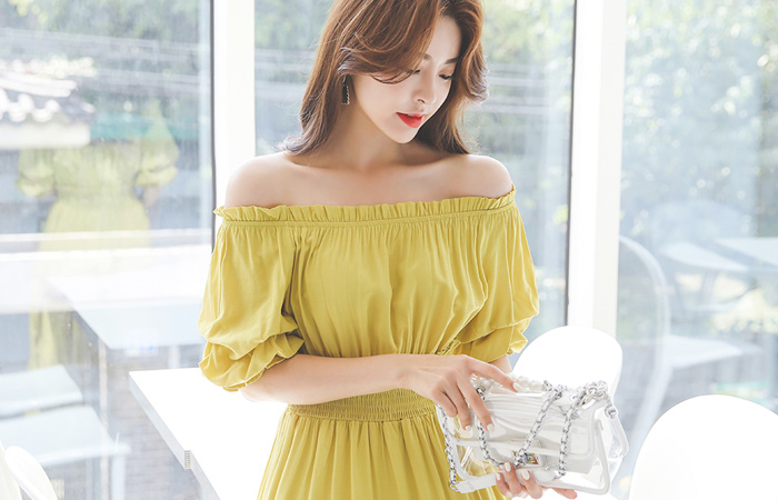 Smocking Banding Off Shoulder Shirring Dress