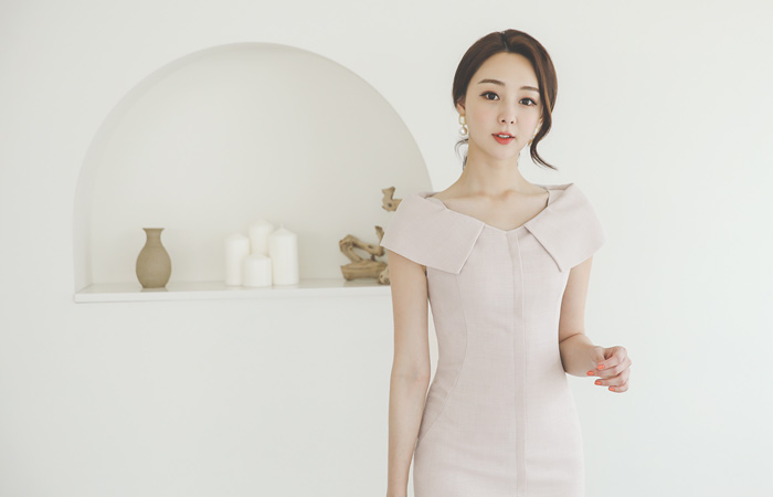 Cape-Neck Cutting-line Slim Dress