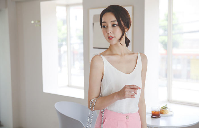 Bustier Deep V-neck Cotton Blouse