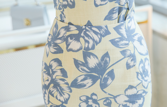 Linen quality Flower Printing Skirt