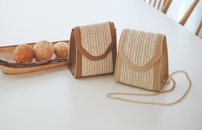 Rattan Mini Gold-Chain Cross Bag