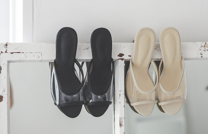 Simple Transparent Strap Slipper Heels