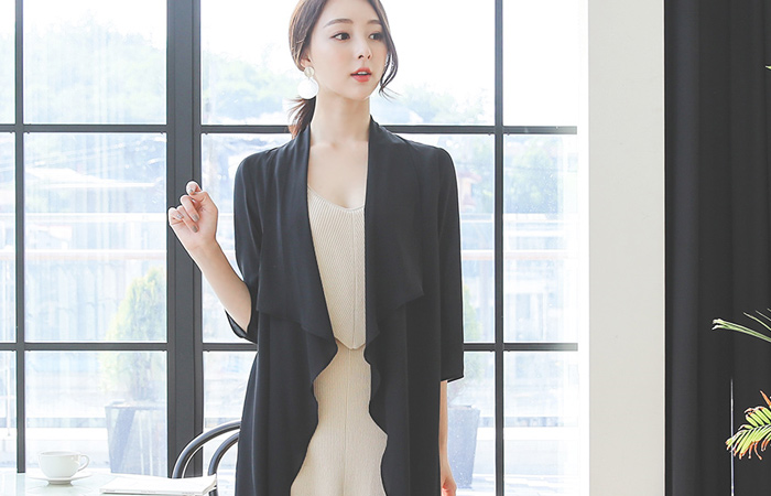 Frill Slit Chiffon Long Cardigan
