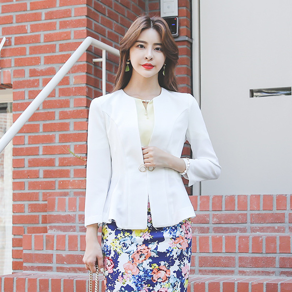 Trimming Gold Ring Buckle No-collar Flared Jacket