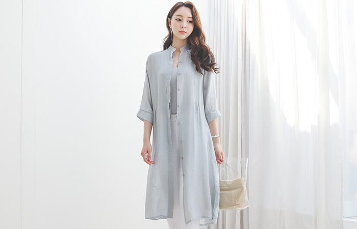 See-through Flower Back-Lace Chinese Long Shirts