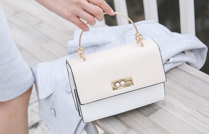 [Models wear36st]Rattan Color Combination Pearl Tote bag