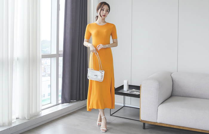 Silket Touch Slit Long Flared Dress