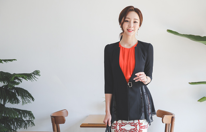 Luxury See-through Flared No-collar Span Jacket