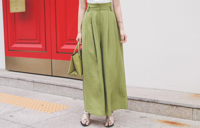 Linen Pintuck High-Waist Wide Slacks