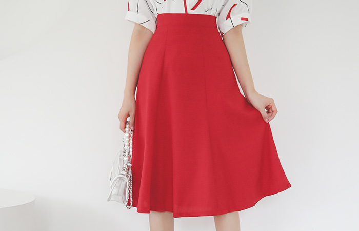 Summer Gored Back Banding Flared Skirt