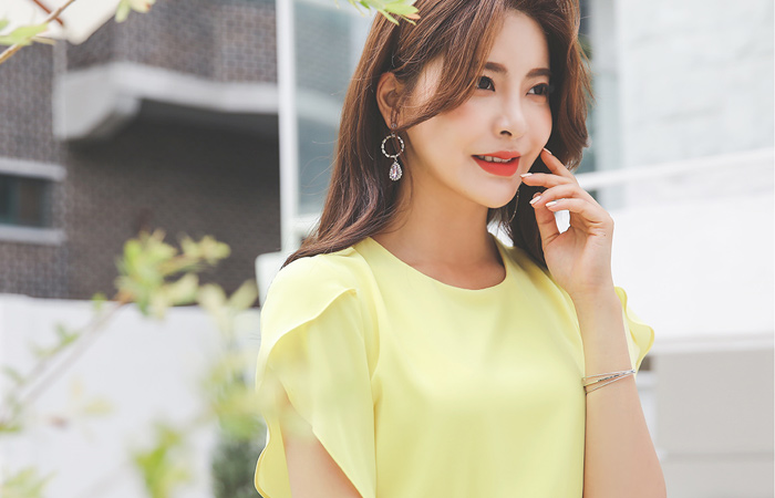 Tulip Sleeves Long Pleats Belted Dress