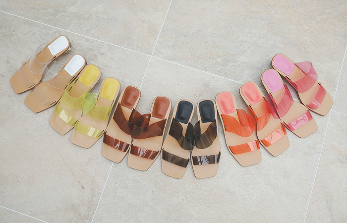 Two-Strap Neon Summer Circle Slipper Heels