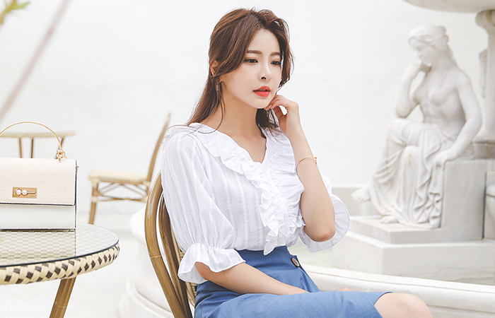 Frill Stripe Cotton Blouse