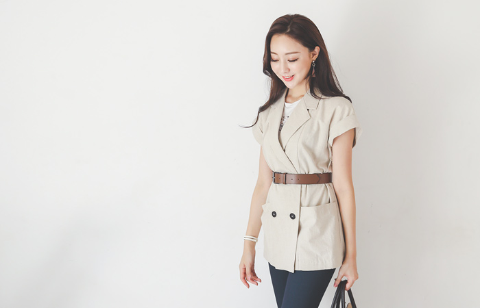 Ragran Roll-up Belted Linen Vest Jacket