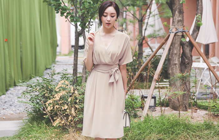 Pure Chiffon Belted Wrap-Flare Dress