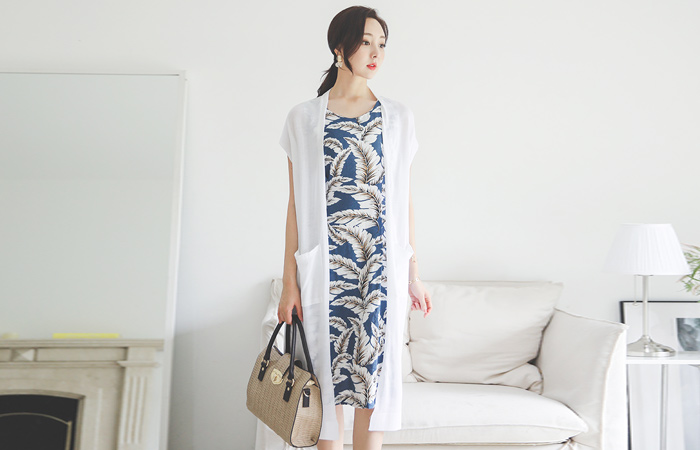 Summer Open-Type Pocket Knit Long Cardigan