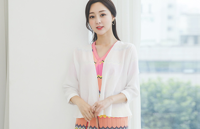 Back Line See-through Flared Open Cardigan