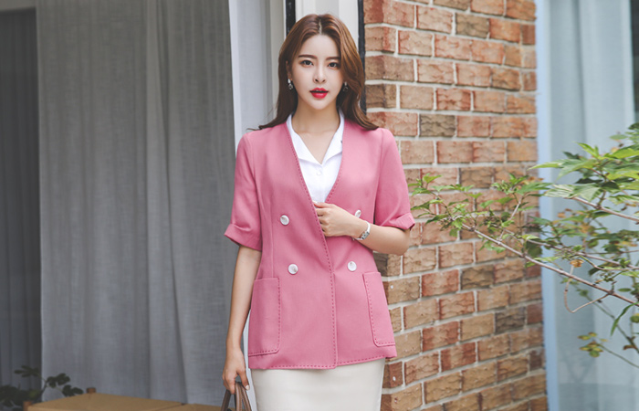 Pintuck Sleeves Stitch No-collar Linen Jacket