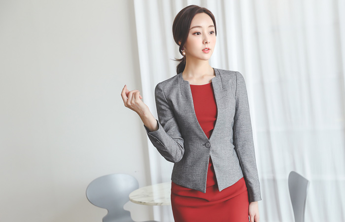 Square No-collar Colored-Sleeves Span Jacket