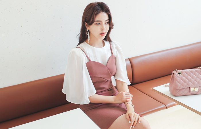 Shine Glitter Wing Sleeves See-through Blouse