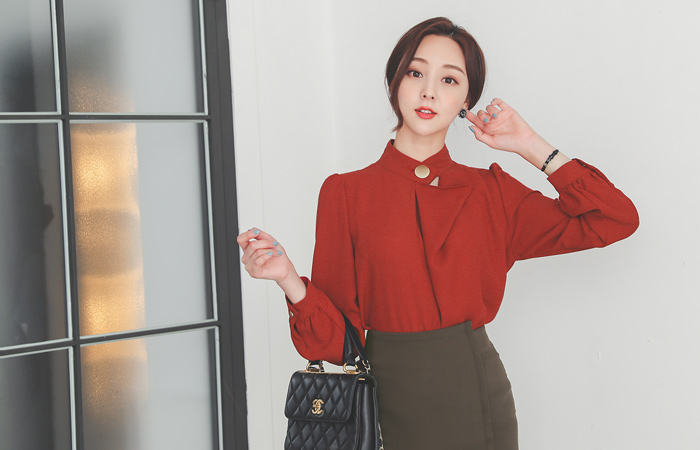 large Gold Button Double Unbalance Blouse