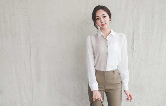 See-through Harp Color Combination Shirt Collar Blouse