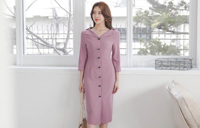 Formal Wing Collar Square Button Cutting Dress