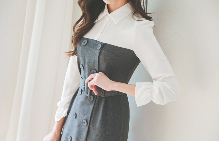 Charming Sleeves string color combination Dress