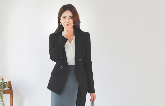 Peaked Collar Gold Double Button Jacket