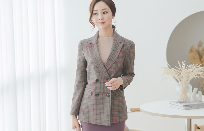 Hot-Pink Line London Check Double Jacket
