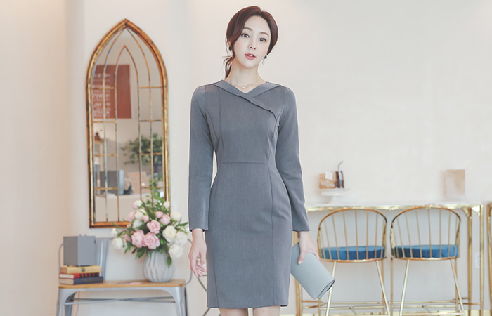 Folding V-neck Cutting-line Span Dress