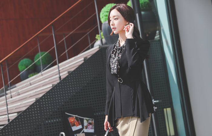 Luxury See-through Flared No-collar Span Jacket(fall)