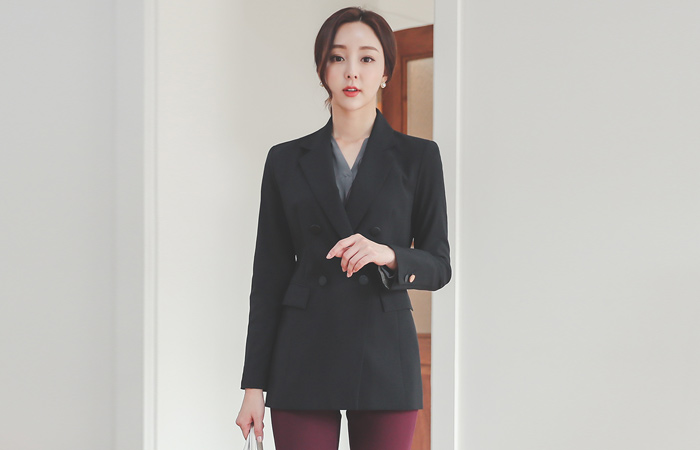 Mono Double-button Check Color Combination Roll-up Jacket