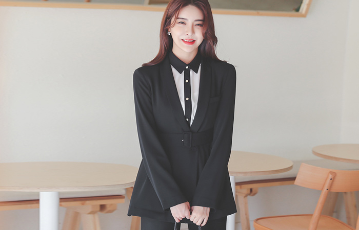 Modern Belted Shawl Collar Jacket