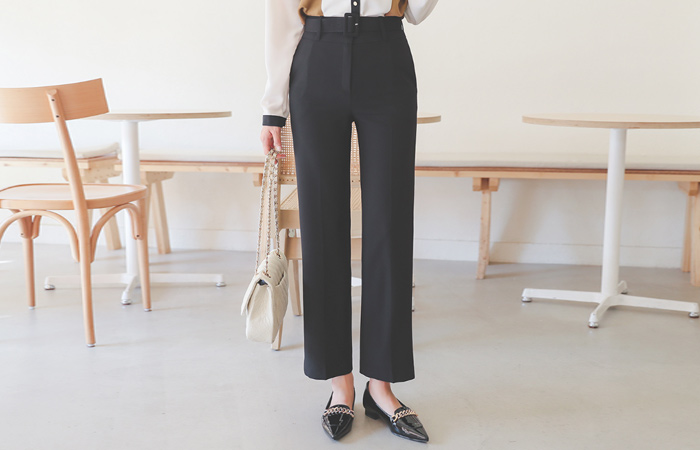 Wide Straight Belted Span Slacks