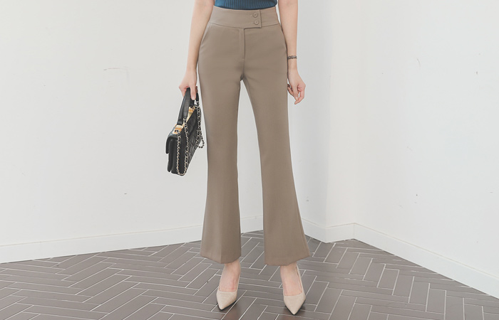 Side Two Button High Boot-Cut Slacks