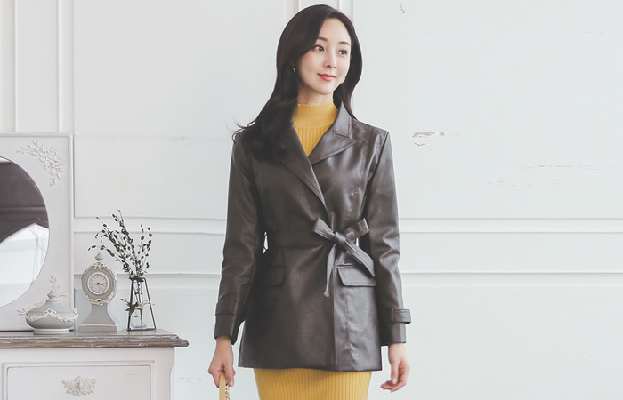 Shine Belted Tailored Leather Jacket