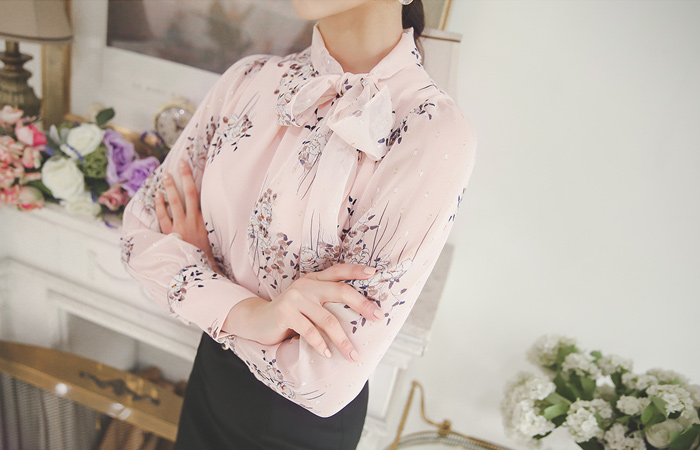 Gold Touch Flower Scarf Neck Blouse