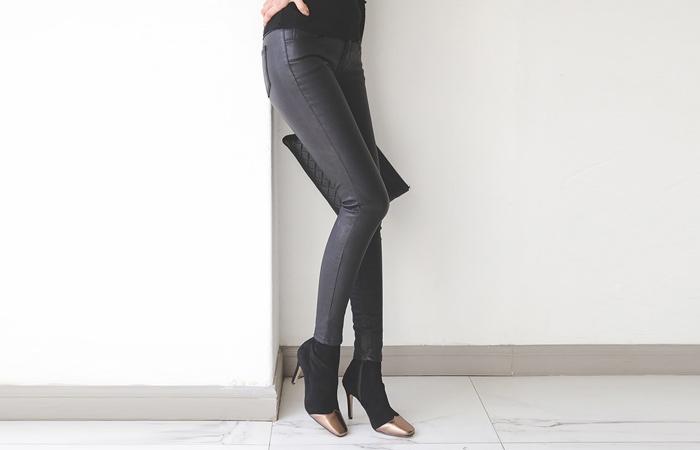 Coated Leather Black napping Jeans